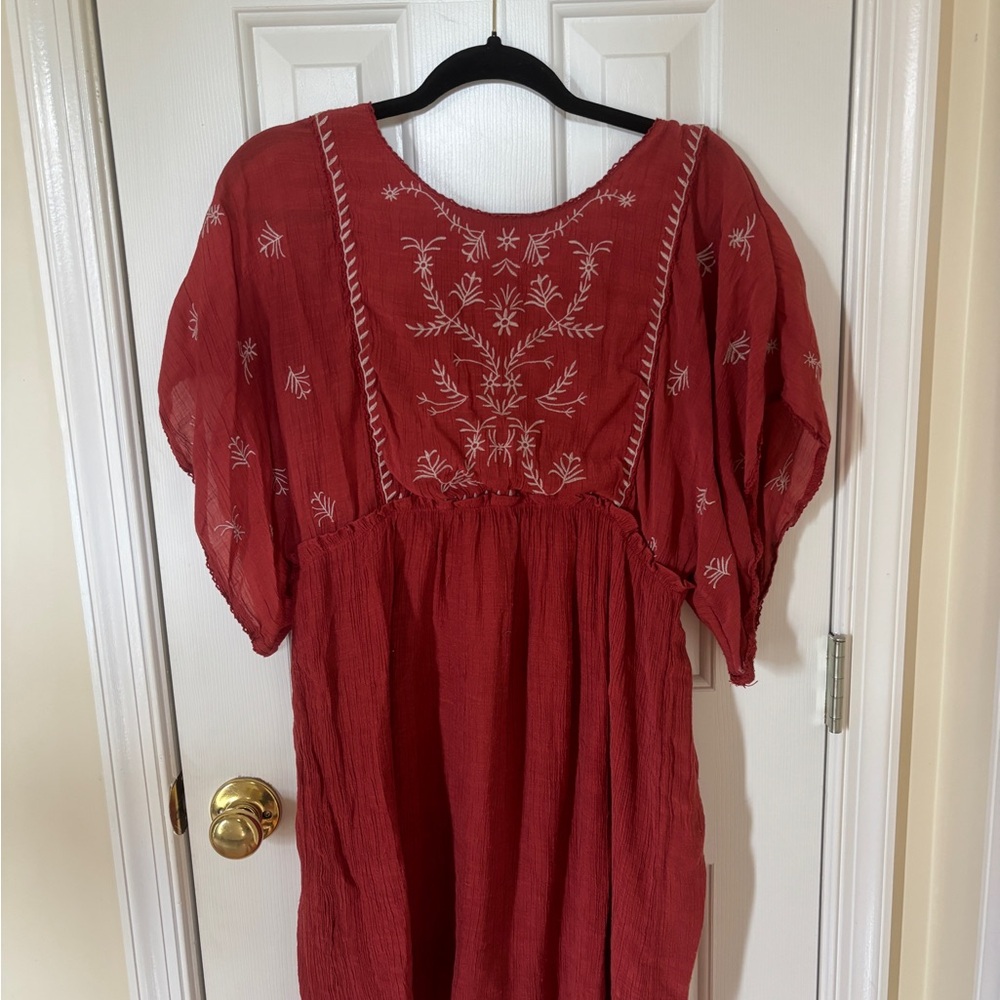 Boho Red Embroidered Dress